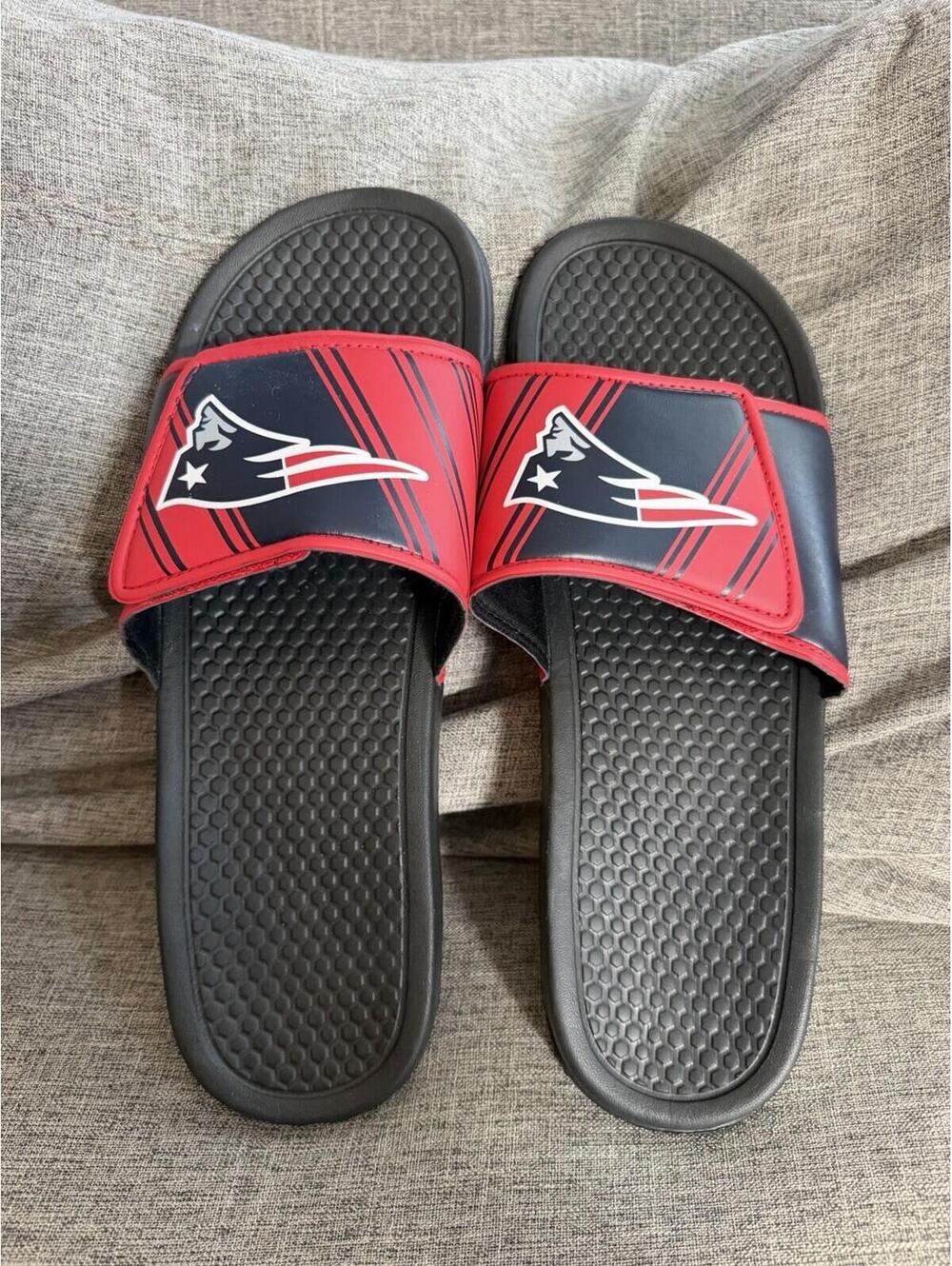 New England Patriots Slide Sandals Mens XL NFL Adjustable Strap Shower Sandals